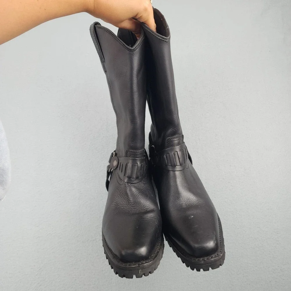 Milwaukee Leather Boots Mens Size 11.5 Black Harness Biker Lug Sole MBM 9015
